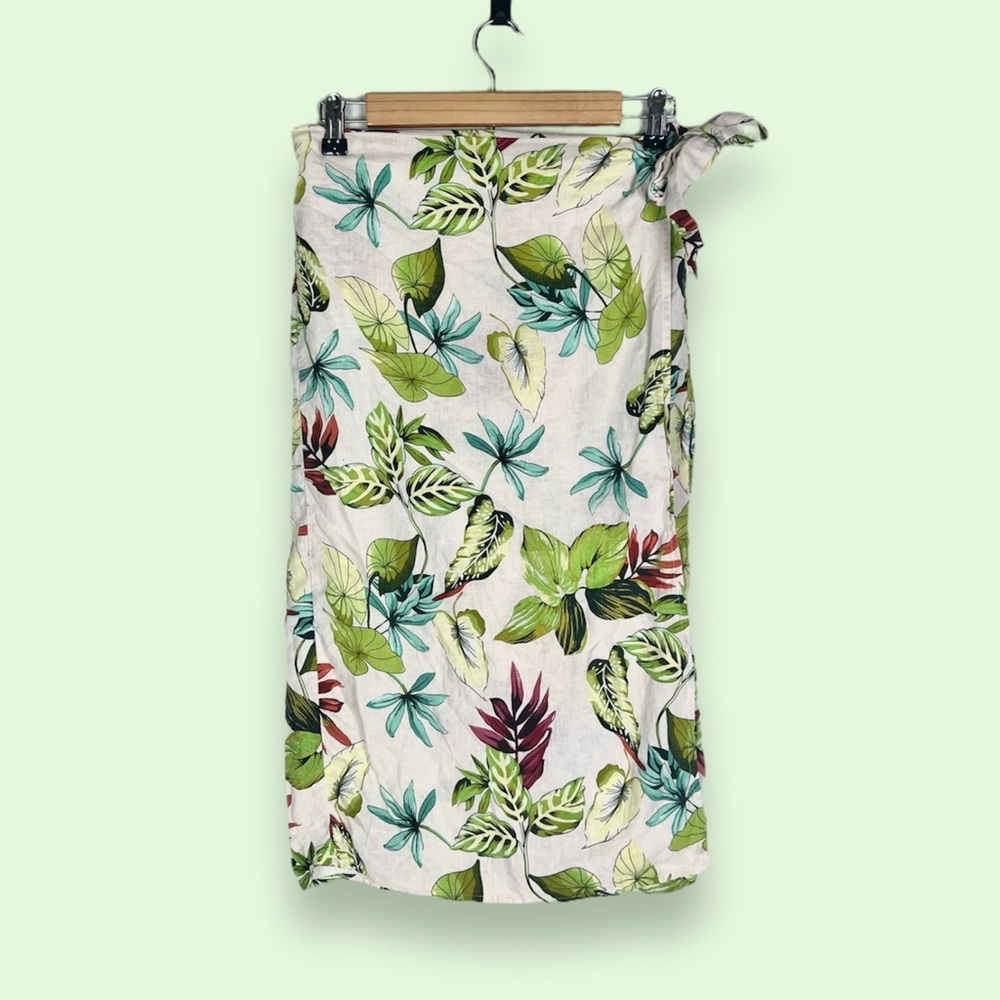 Panama Jack Linen Floral Tropical Plant Print Wrap Skirt